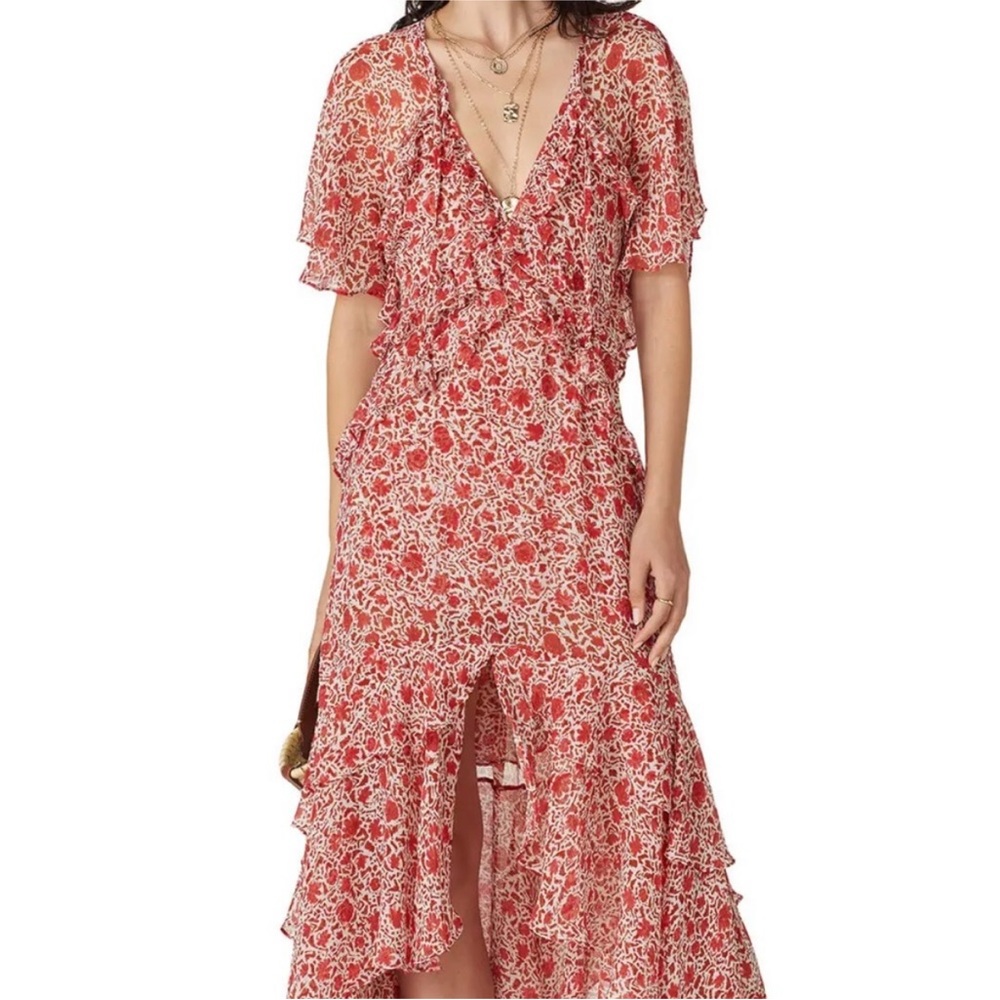 Misa Los Angeles Red Katarina Maxi Floral
Ruffle Dress